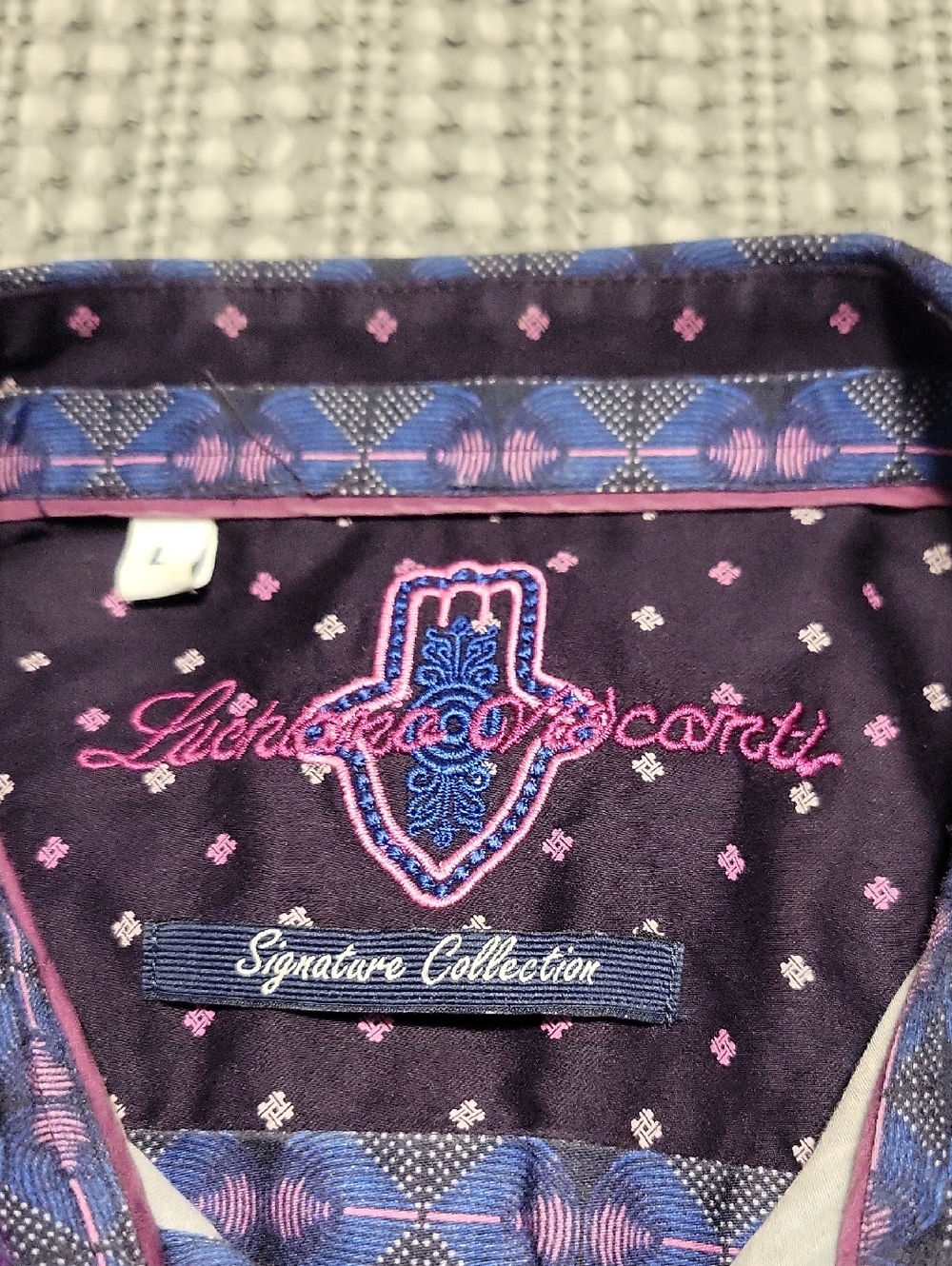 Luchiano Visconti Signature Collection Button-Up in Purple, Black and Pink